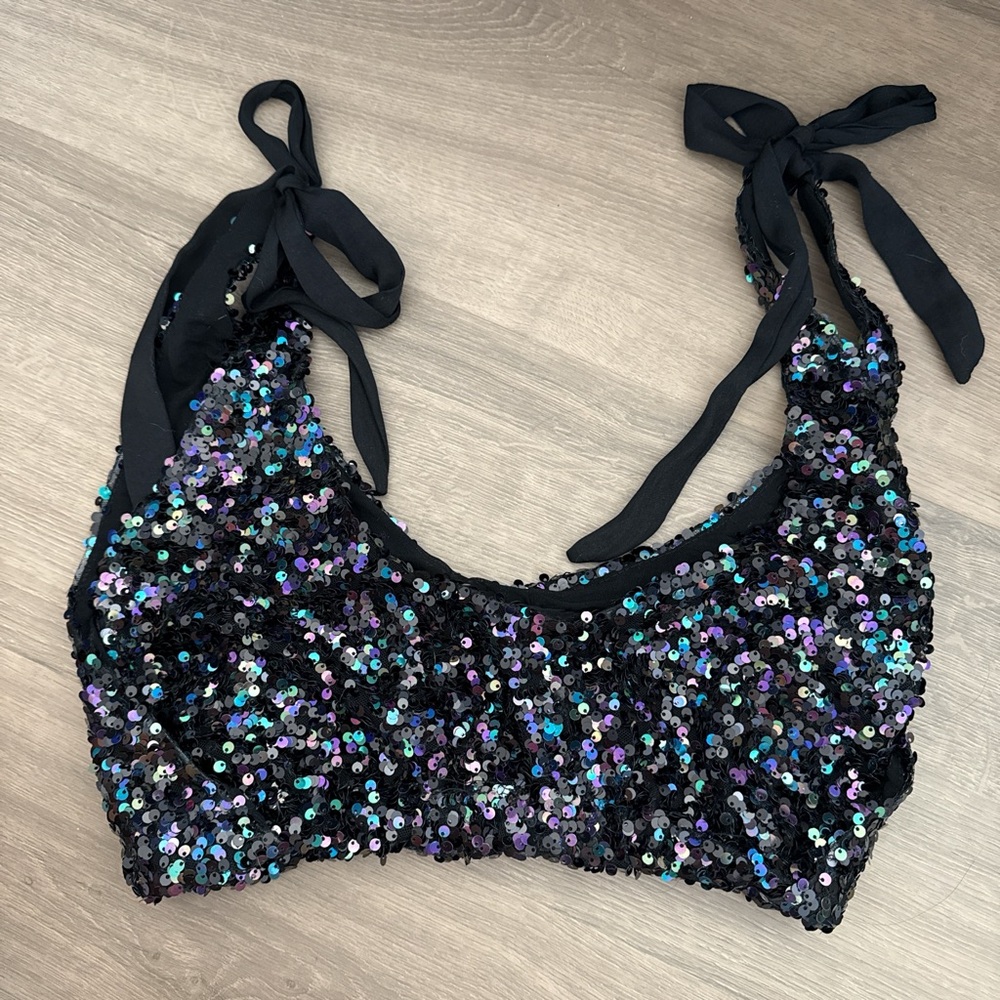Free People Black Sequin Crop Top